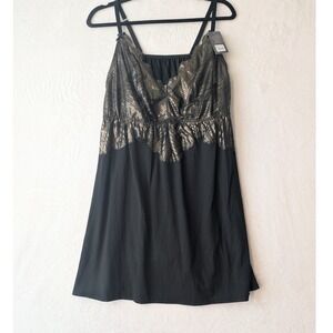 Cacique‎ 18/20 Black Gold Lace Chemise Nightgown NWT Seriously Sexy Collection